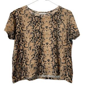 Ragdoll Snake Print Crew Neck Short Sleeve 100% Cotton T-Shirt Tan Black Small